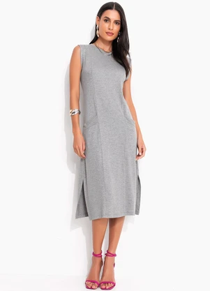 Quintess - Vestido Cinza Claro em Malha Texturizada - QUINTESS