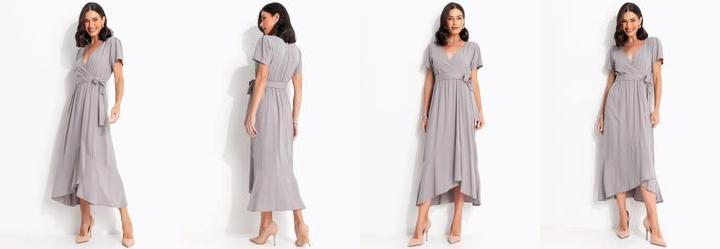 Vestido Cinza Claro em Tecido Fluido