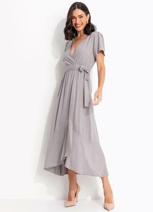 Vestido Cinza Claro em Tecido Fluido
