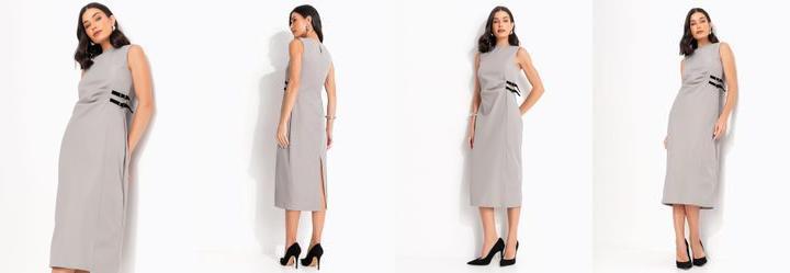 Vestido Cinza em Alfaiataria Sarjada