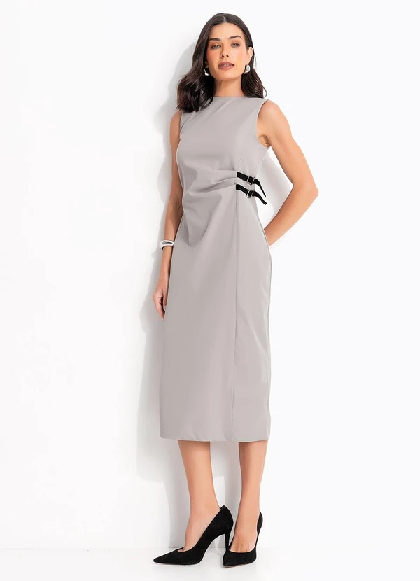 Quintess - Vestido Cinza em Alfaiataria Sarjada 3