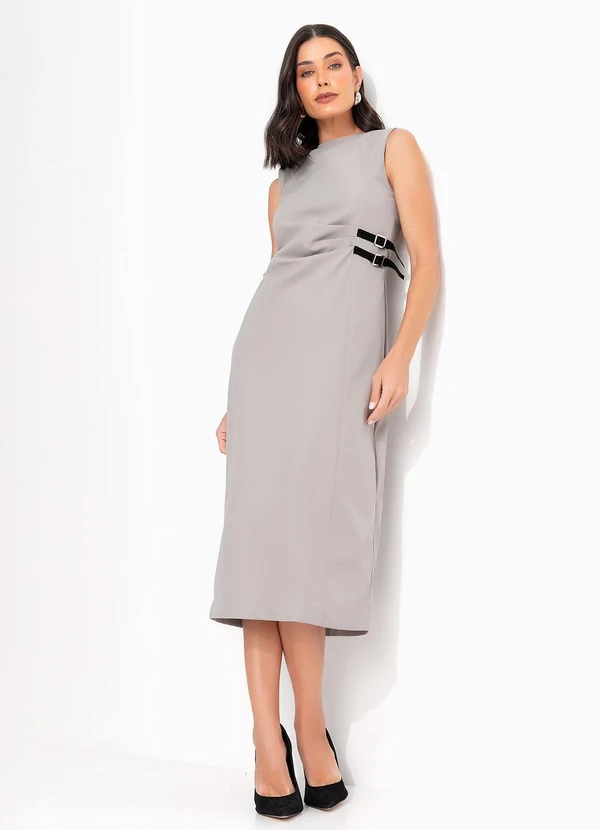 Quintess - Vestido Cinza em Alfaiataria Sarjada 4