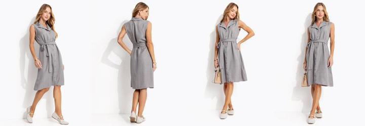 Vestido Cinza em com Aspecto de Linho