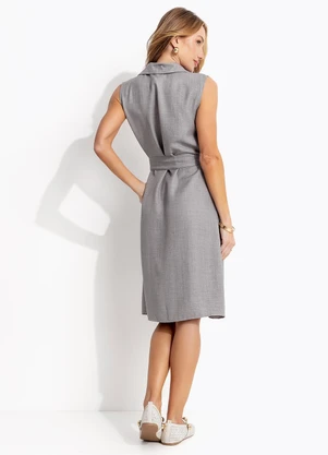 Quintess - Vestido Cinza em com Aspecto de Linho - QUINTESS