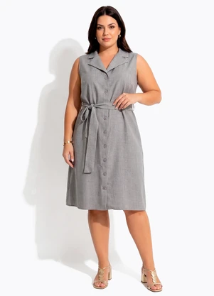 Quintess - Vestido Cinza em com Aspecto de Linho - QUINTESS
