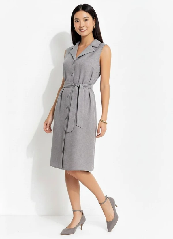 Quintess - Vestido Cinza em com Aspecto de Linho