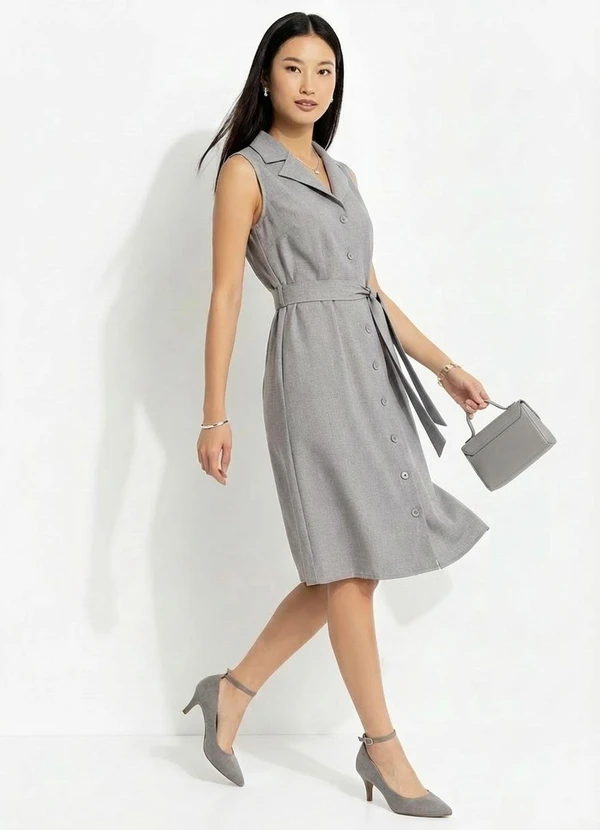 Quintess - Vestido Cinza em com Aspecto de Linho 3