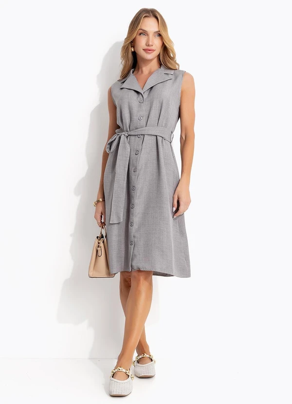 Quintess - Vestido Cinza em com Aspecto de Linho 8