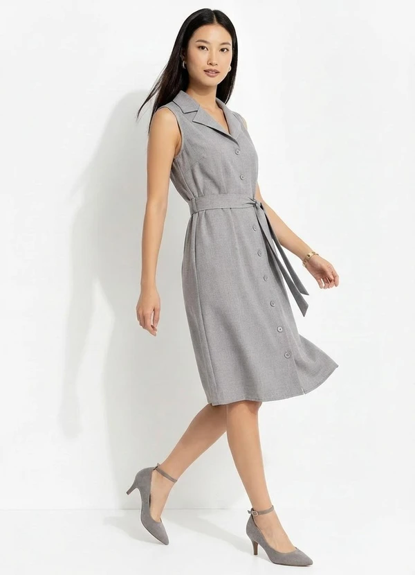 Quintess - Vestido Cinza em com Aspecto de Linho