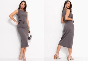 Vestido Cinza em Malha Crepe