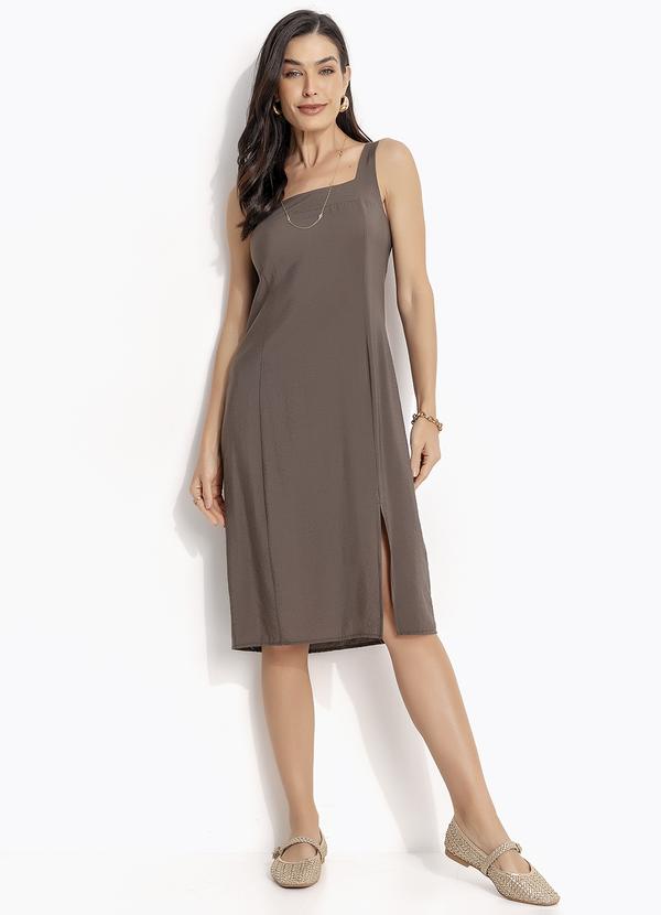 Vestido (Cinza) em Tecido de Viscose com Poliamida