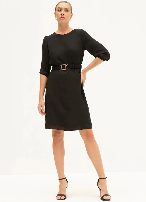 Principessa - Vestido com Cinto e Fivela Dourada Preto Vilmara 3