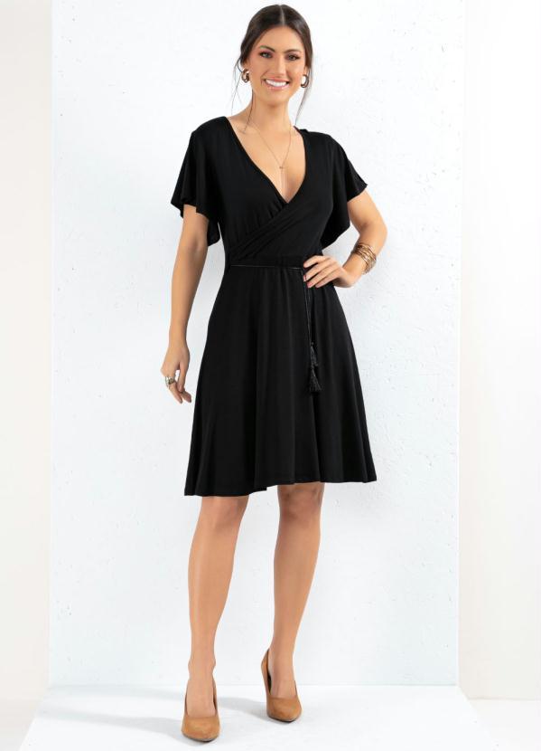 Quintess - Vestido Clássico Transpassado Preto 3