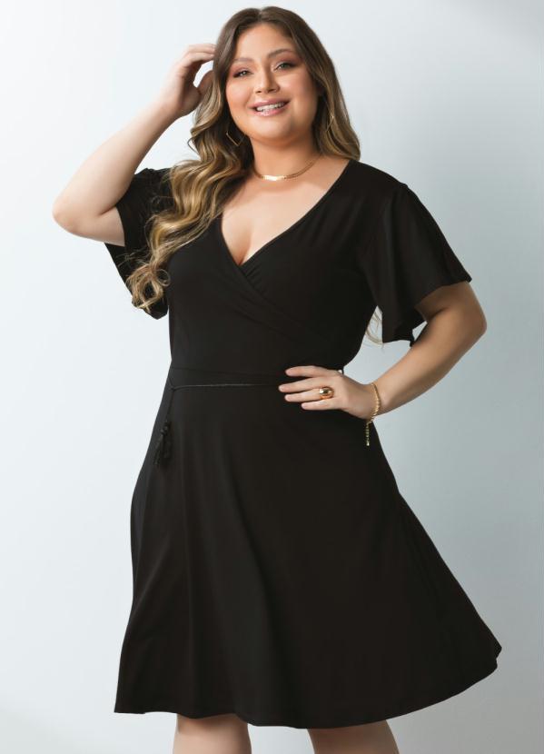 Quintess - Vestido Clássico Transpassado Preto 6