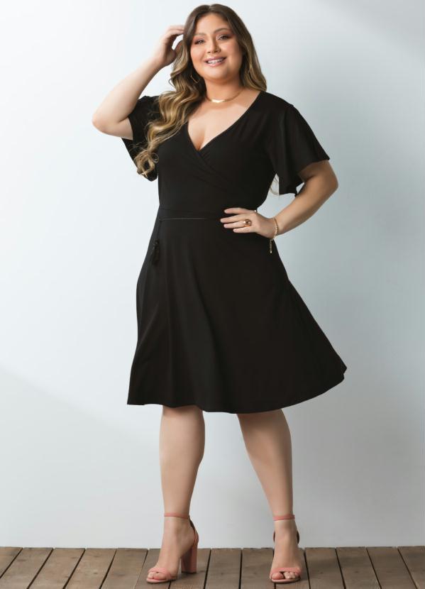 Quintess - Vestido Clássico Transpassado Preto 8