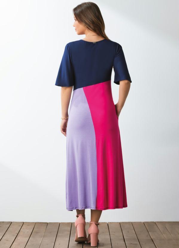 Queima Estoque - Vestido Color Block Mangas Curtas com Bolsos 2
