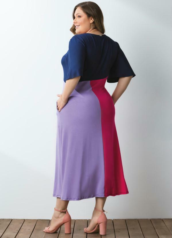 Queima Estoque - Vestido Color Block Mangas Curtas com Bolsos 5