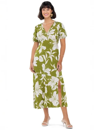 Outlet - Vestido com Abertura Adulto Feminino Verde - OUTLET