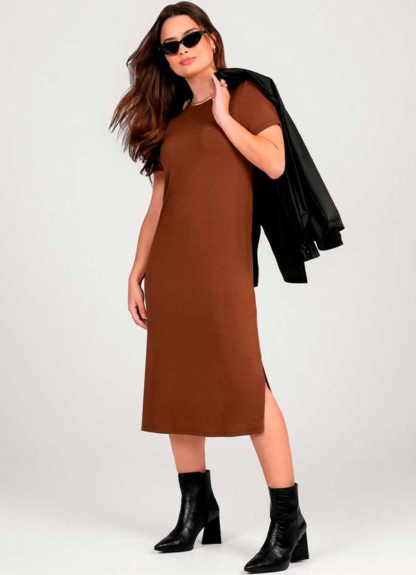 Cativa - Vestido com Abertura nas Laterais Marrom