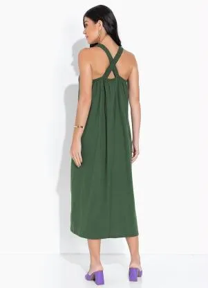 bonprix - Vestido com Alças Cruzadas Verde Oliva - BONPRIX