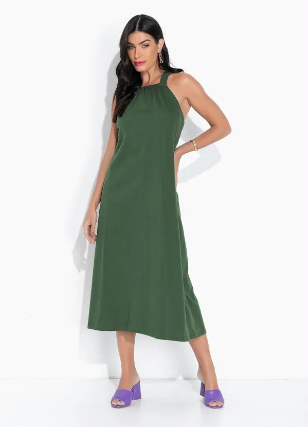 bonprix - Vestido com Alças Cruzadas Verde Oliva