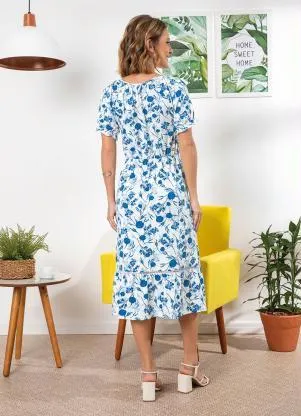 bonprix - Vestido com Amarração Floral Azul - BONPRIX