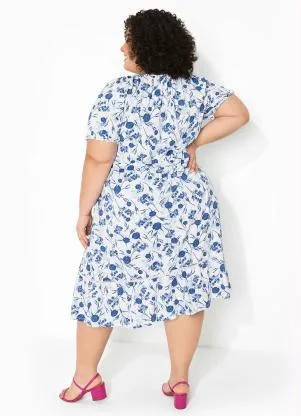 bonprix - Vestido com Amarração Floral Azul - BONPRIX