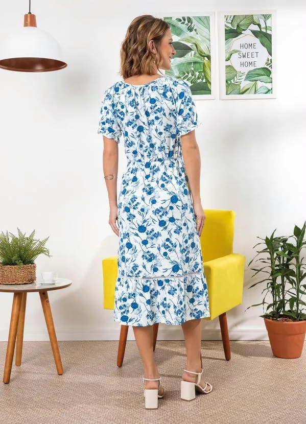bonprix - Vestido com Amarração Floral Azul 8