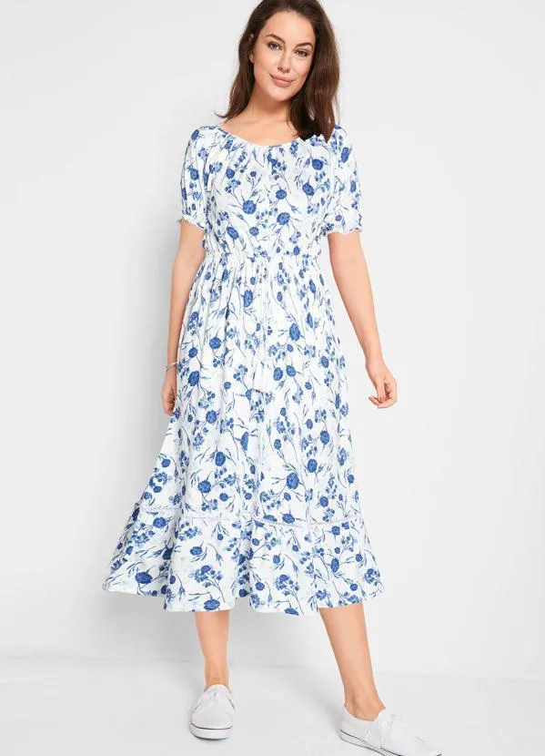 bonprix - Vestido com Amarração Floral Azul 7