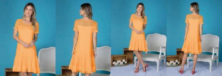 Vestido com Babadinhos e Renda Laranja