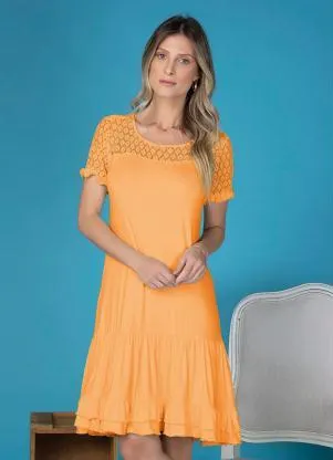 bonprix - Vestido com Babadinhos e Renda  Laranja - BONPRIX