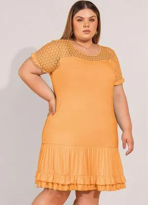 bonprix - Vestido com Babadinhos e Renda  Laranja - BONPRIX