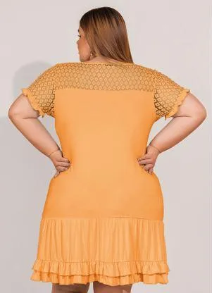 bonprix - Vestido com Babadinhos e Renda  Laranja - BONPRIX