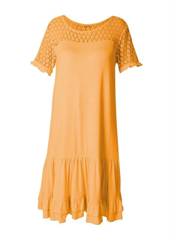 bonprix - Vestido com Babadinhos e Renda  Laranja 10
