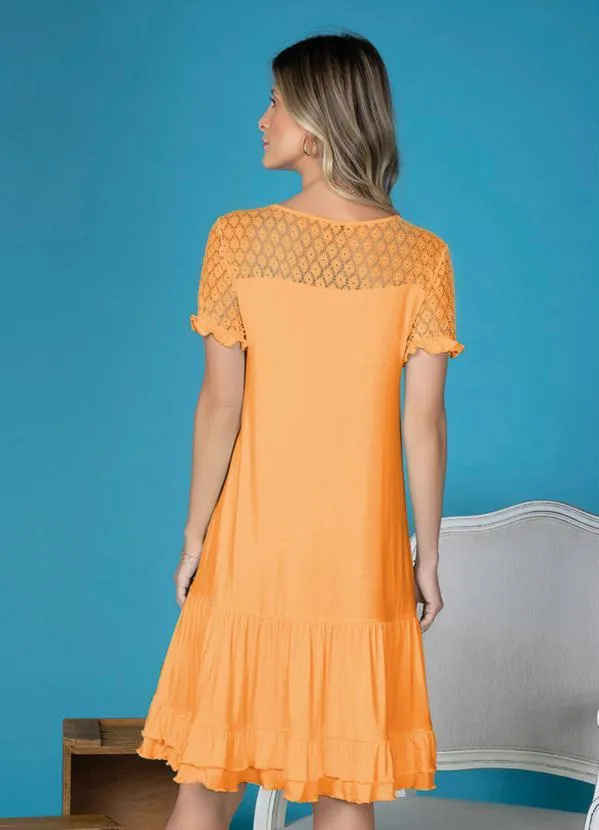 bonprix - Vestido com Babadinhos e Renda  Laranja 2