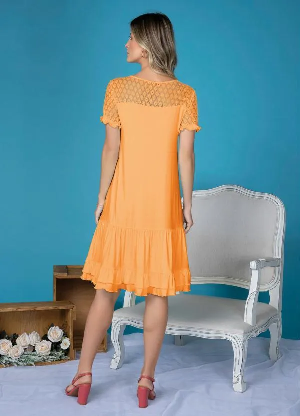 bonprix - Vestido com Babadinhos e Renda  Laranja 4