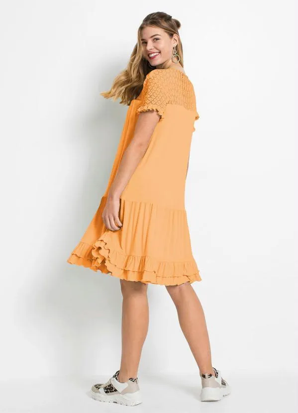 bonprix - Vestido com Babadinhos e Renda  Laranja 5