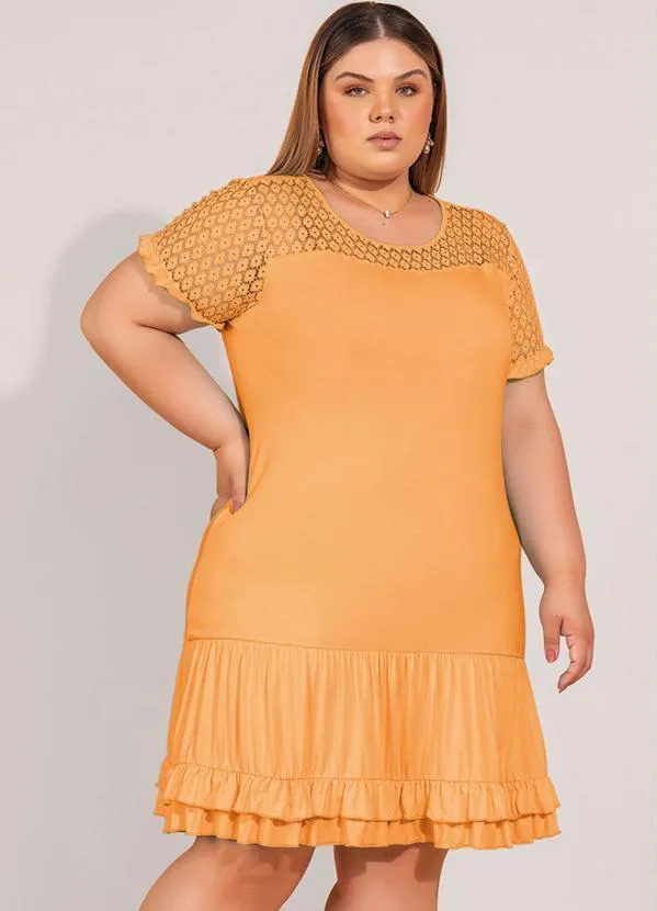 bonprix - Vestido com Babadinhos e Renda  Laranja 6
