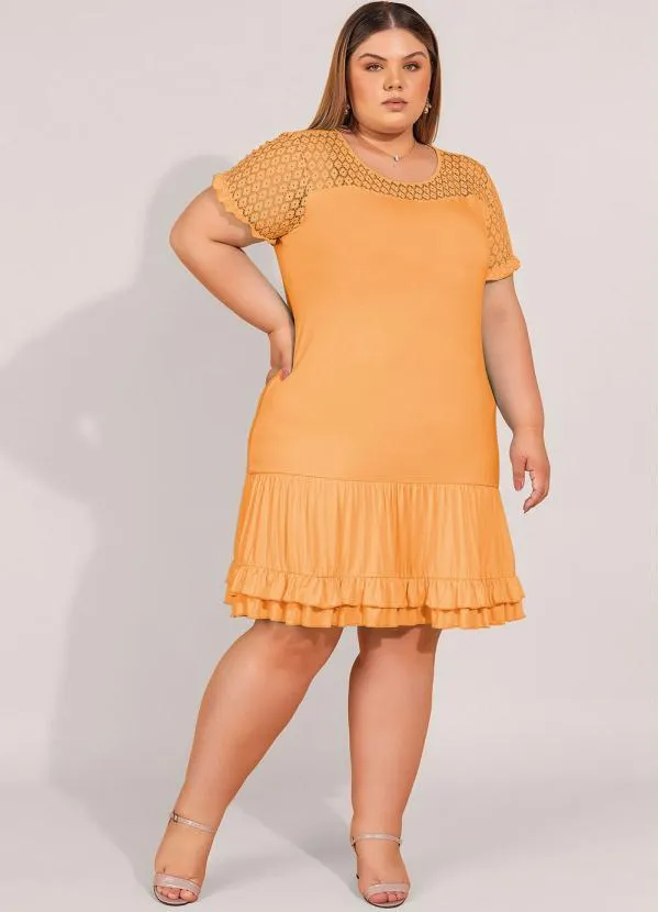 bonprix - Vestido com Babadinhos e Renda  Laranja 8