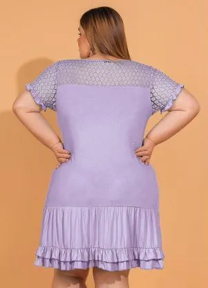 bonprix - Vestido com Babadinhos e Renda Lilás - BONPRIX