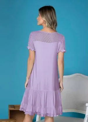 bonprix - Vestido com Babadinhos e Renda Lilás - BONPRIX