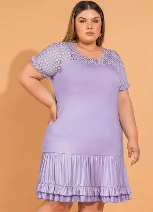 bonprix - Vestido com Babadinhos e Renda Lilás - BONPRIX