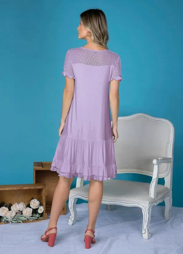 bonprix - Vestido com Babadinhos e Renda Lilás 5