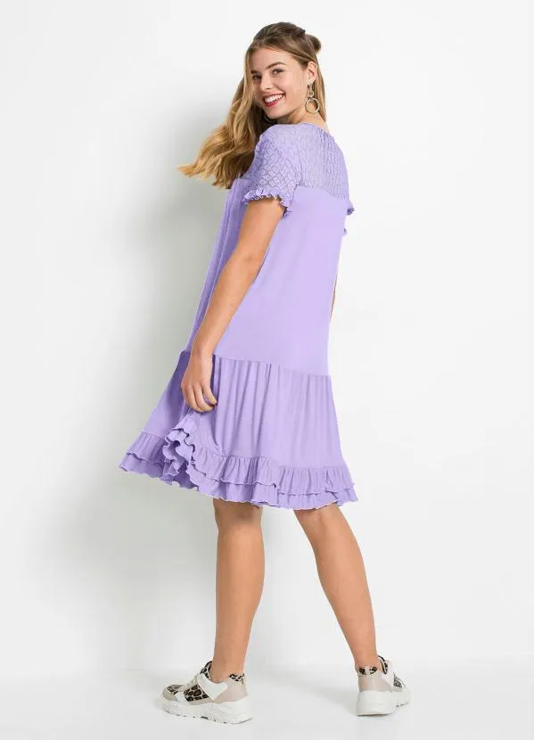 bonprix - Vestido com Babadinhos e Renda Lilás 8