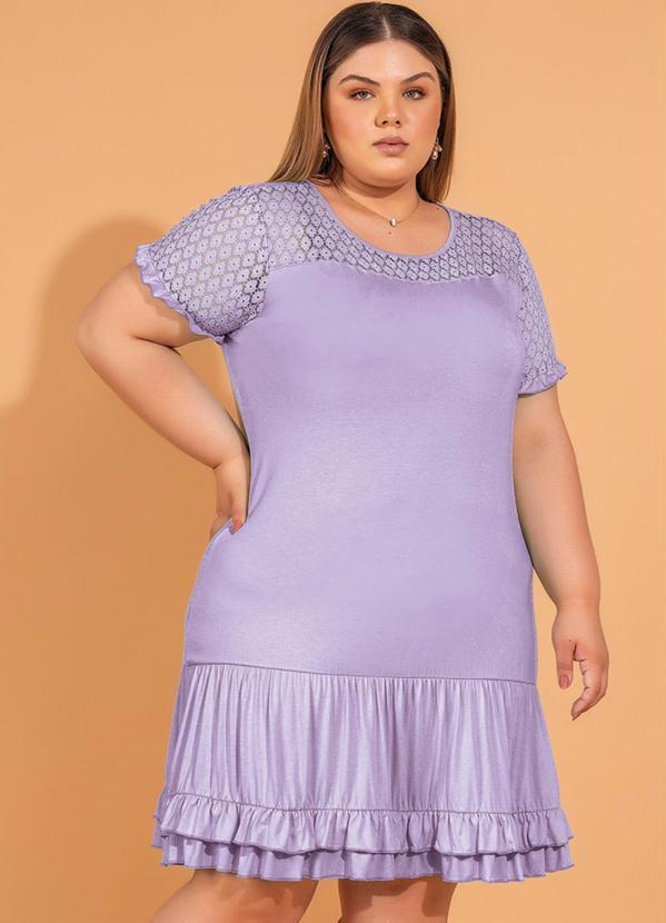 bonprix - Vestido com Babadinhos e Renda Lilás