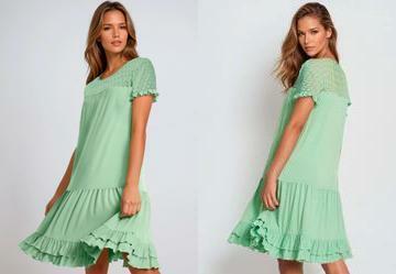 Vestido com Babadinhos e Renda Verde gua