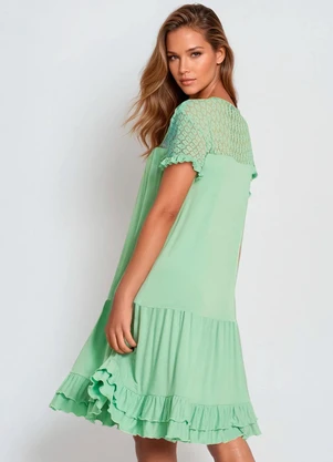 bonprix - Vestido com Babadinhos e Renda Verde Água - BONPRIX