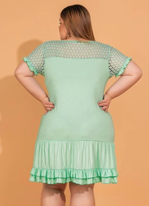 bonprix - Vestido com Babadinhos e Renda Verde Água - BONPRIX