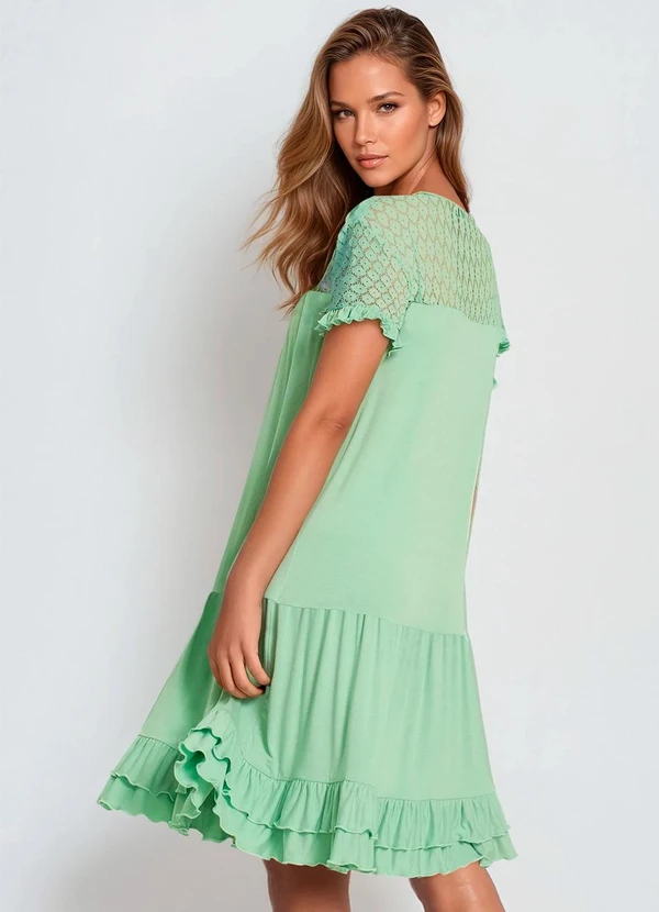 Vestido com Babadinhos e Renda Verde Água bonprix