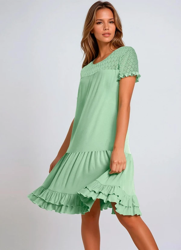 bonprix - Vestido com Babadinhos e Renda Verde Água 5
